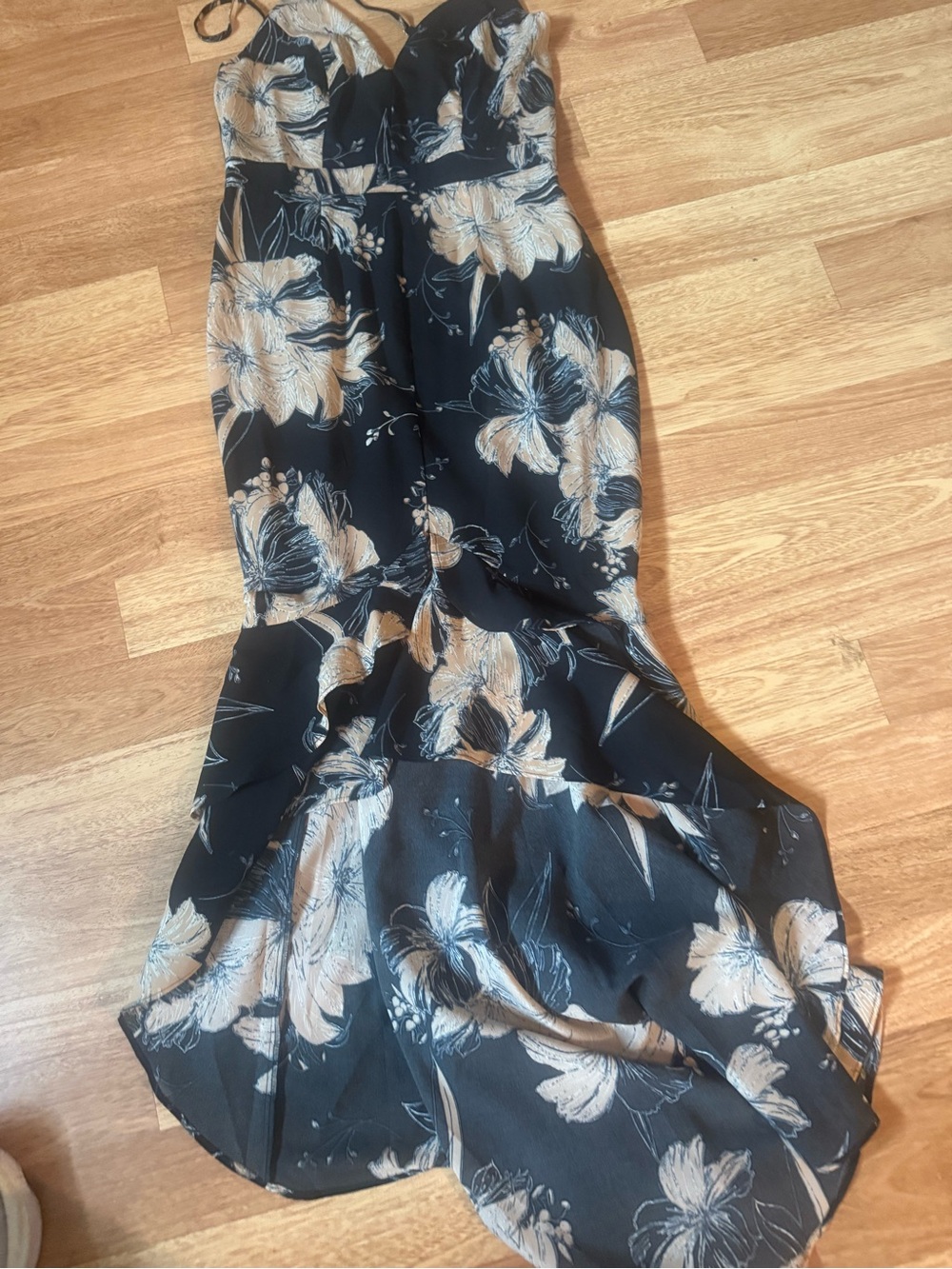 Lulu's Black Maxi Dress with Cream Floral Print